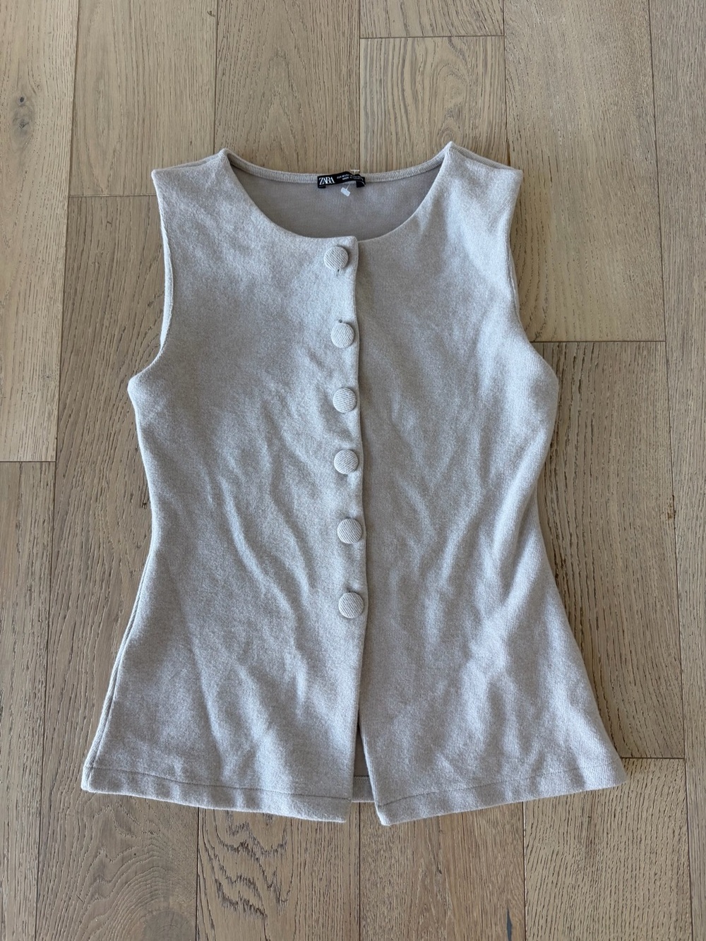 Zara Light Cream Button-Front Knit Tank